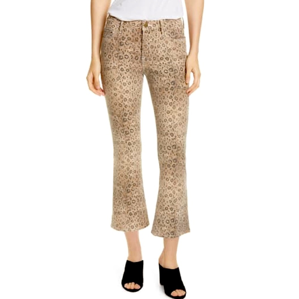 Frame Cropped Mini Boot Jeans Snake Print “Vanilla Mu” Sz 26 NWT
